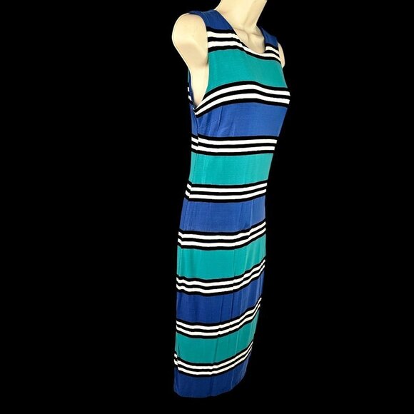 Premise Sleeveless Rayon Knit Midi Sheath Horizontal Blue Stripes Womens L - Picture 1 of 9